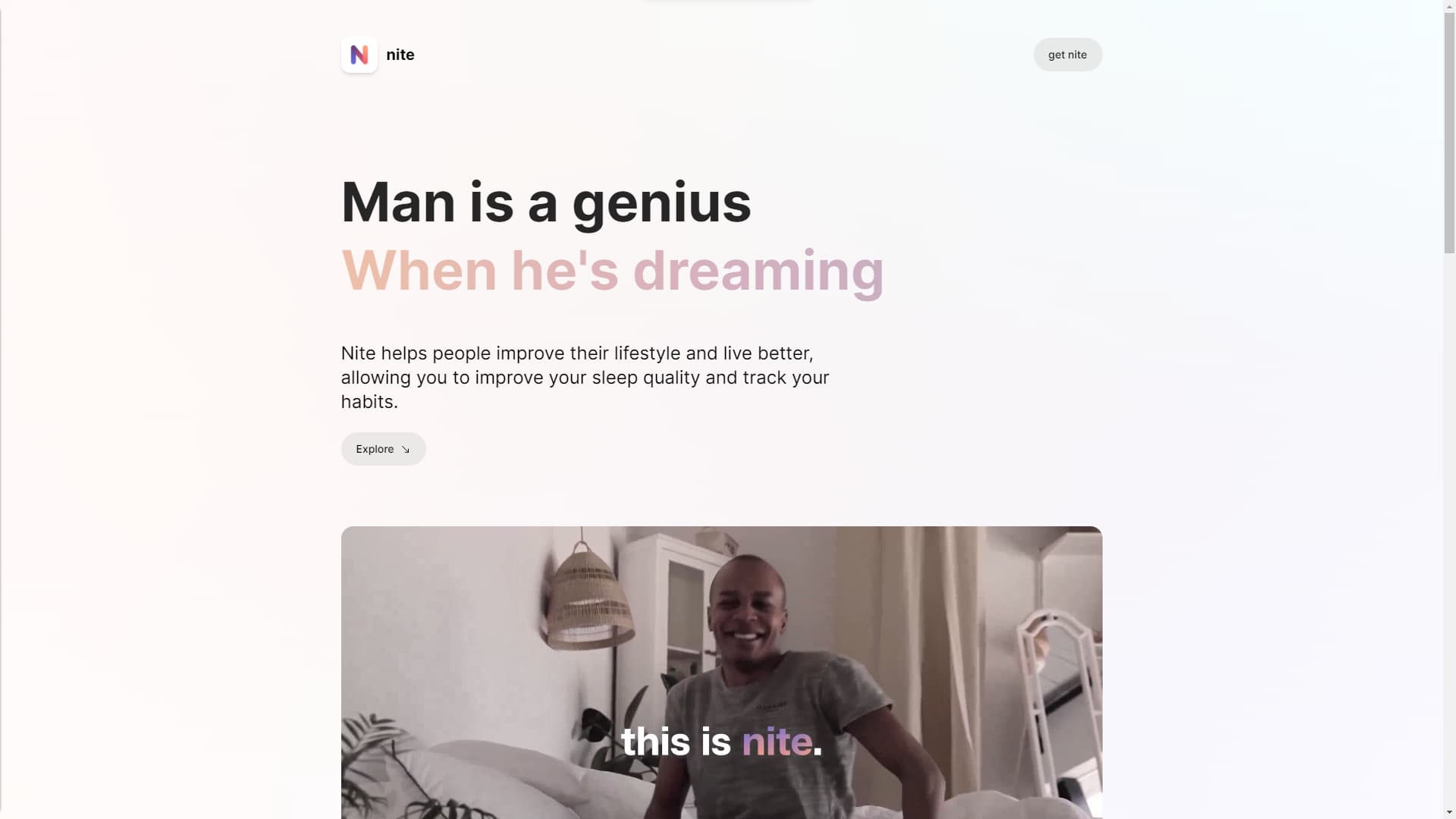 nite's landing page picture